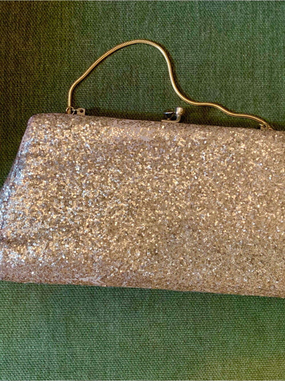 Vintage Glitter Evening Clutch Bag with Strap in Gold